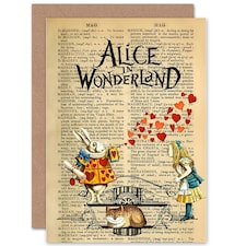 Upcycle Dictionary Alice Wonderland Rabbit Cheshire Cat Greeting Card