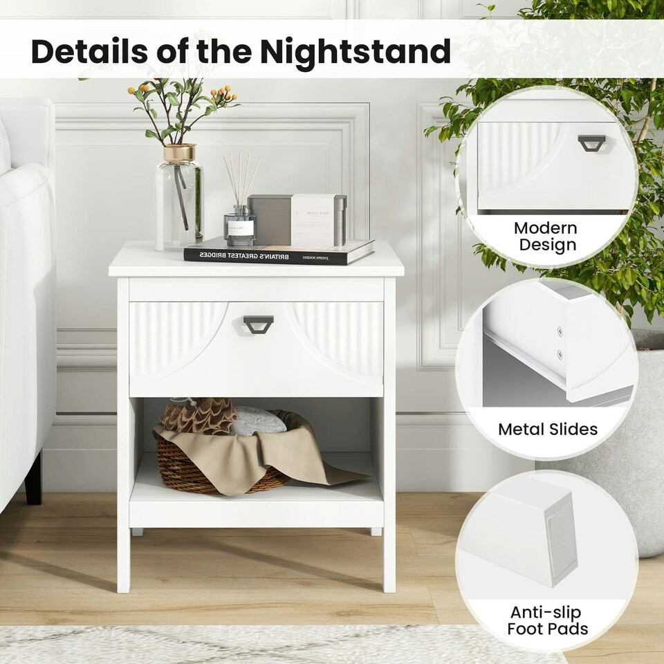 image 1 of COSTWAY 2-tier Nightstand Wood Side Table with Storage Shelf White