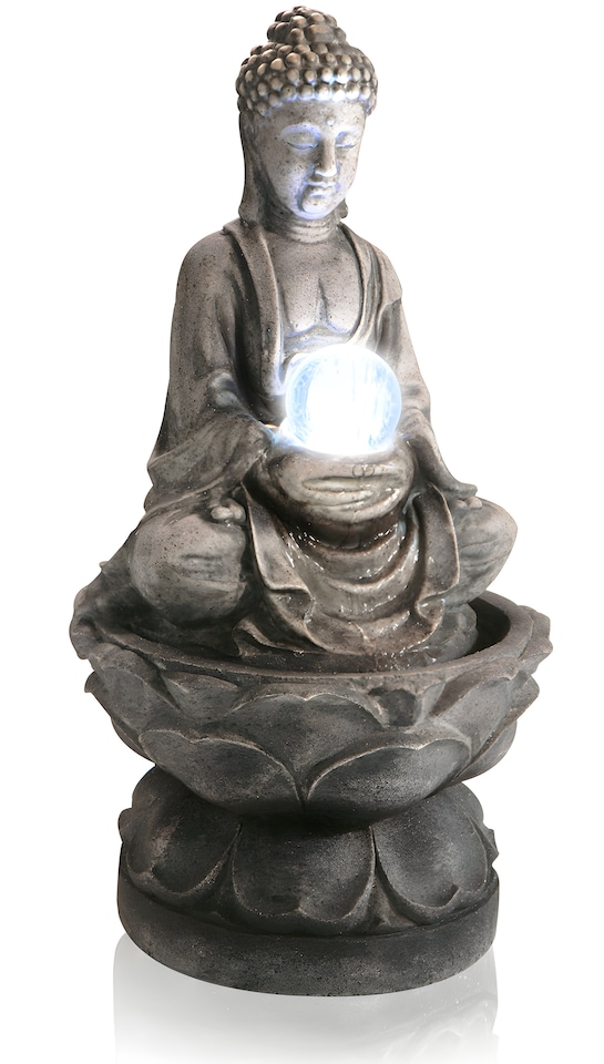 image 1 of Buddha and Crystal Ball Water Feature Fountain with LED Lights Indoor Outdoor Use H66cm