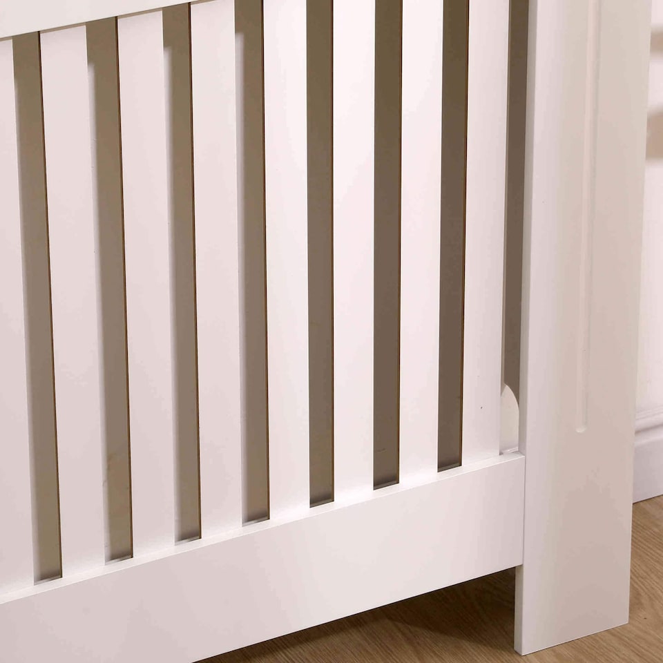 image 1 of Small White Wooden Slatted Grill Radiator Cover MDF Cabinet