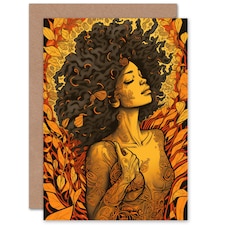 Artery 8 Woman with Afro Amber Autumn Conceptual Art Greeting Card