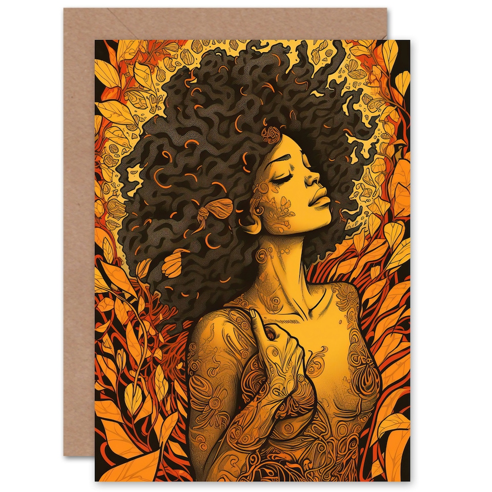 image 1 of Artery 8 Woman with Afro Amber Autumn Conceptual Art Greeting Card