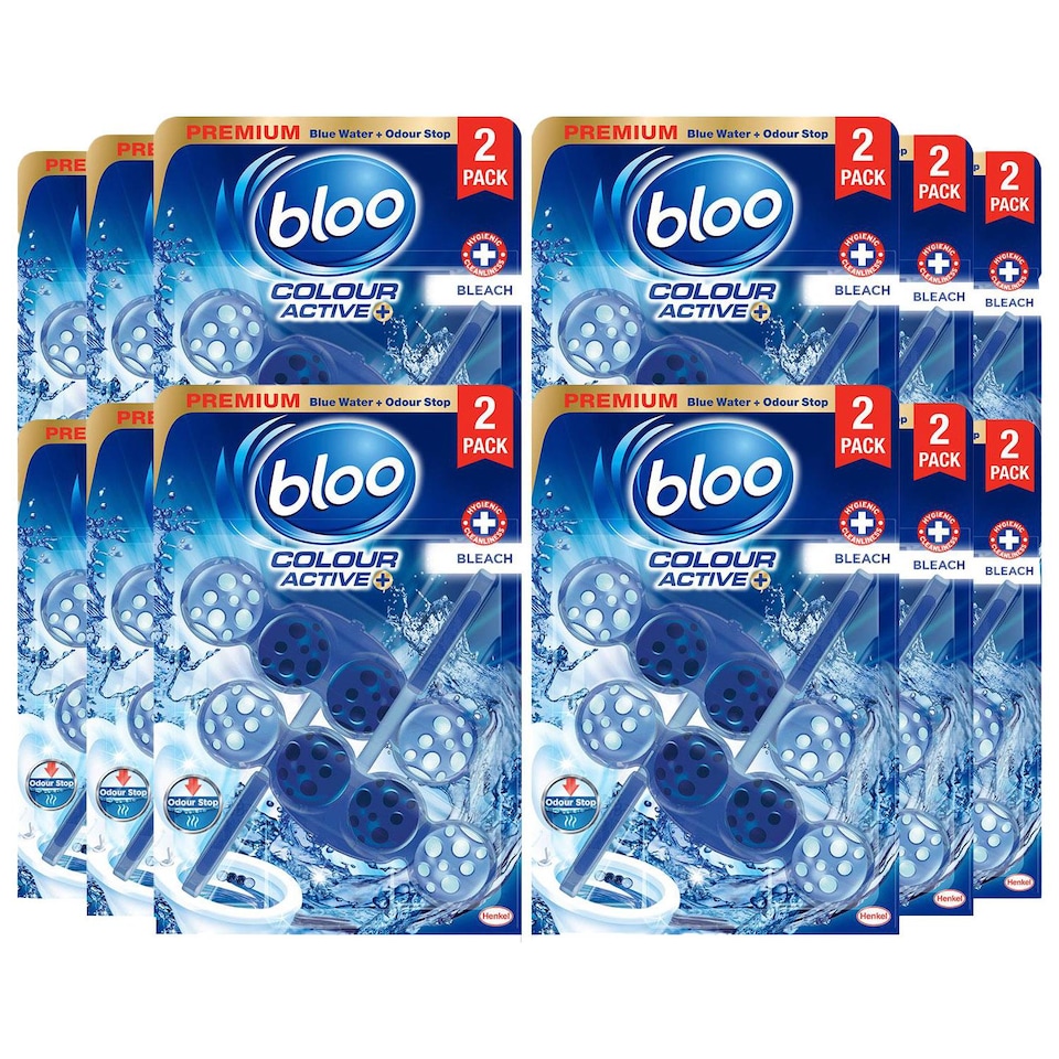 image 1 of Bloo Toilet Rim Block Colour Active+Bleach for Long-Lasting Freshness 2x50g, 12 Pack | Multi | 12