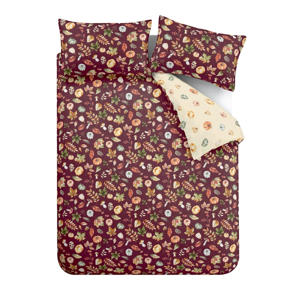 image 1 of Catherine Lansfield Autumn Pumpkins Reversible Duvet Cover Set Plum | Purple | Plum | Double