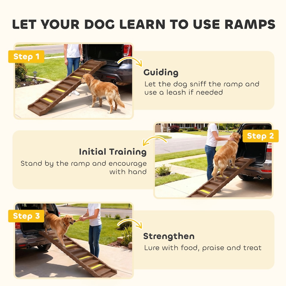 image 1 of PawHut Foldable Dog Ramp for Car, Non-Slip Dog Stairs for SUVs Truck