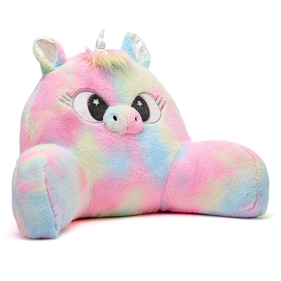 image 1 of Snuggz Unicorn Cuddle Cushion Reading Pillow with Carry Handle 3D Novelty Design Back Support Soft Cosy Bed Pillow - 60 x 40 x 35 cm