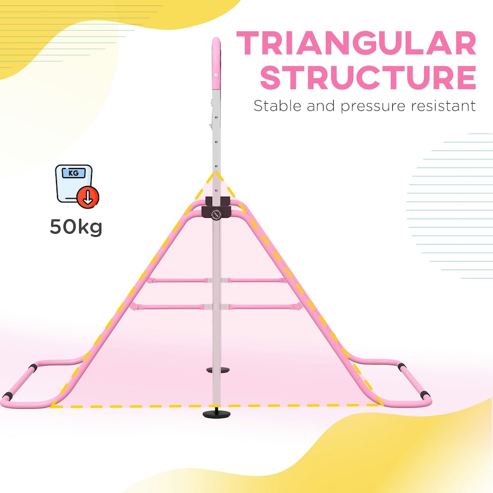 image 1 of HOMCOM Adjustable Height Foldable Kids Gymnastics Bar, Pink