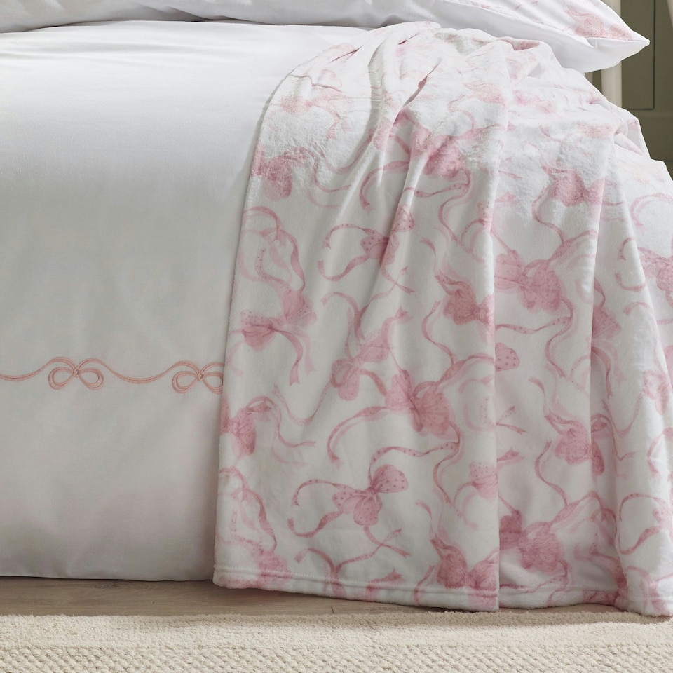 image 1 of Catherine Lansfield Bow Cosy Fleece 200x240cm Oversized Blanket Throw Pink Pink
