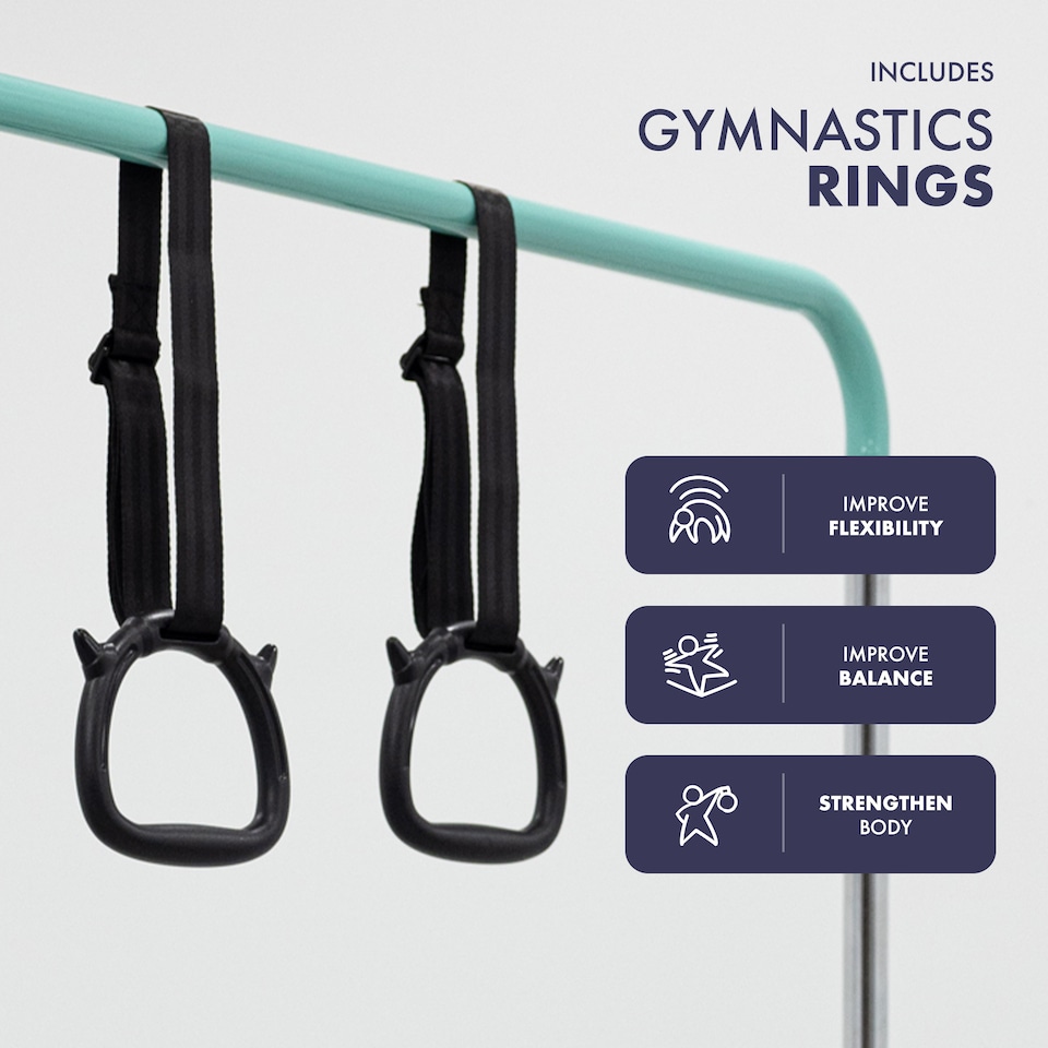image 1 of Kayman Gymnastics Bar and Floor Mat Set for Kids with Training Rings