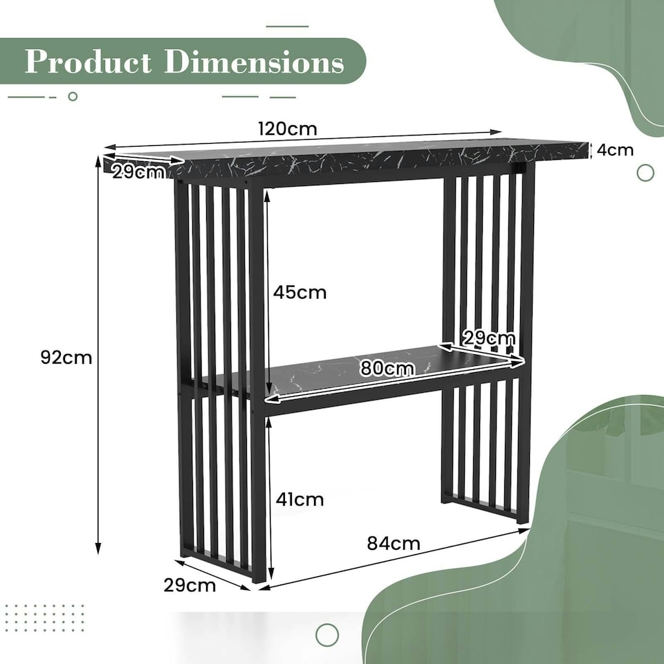 image 1 of COSTWAY 2-tier Console Table Entryway Table Black