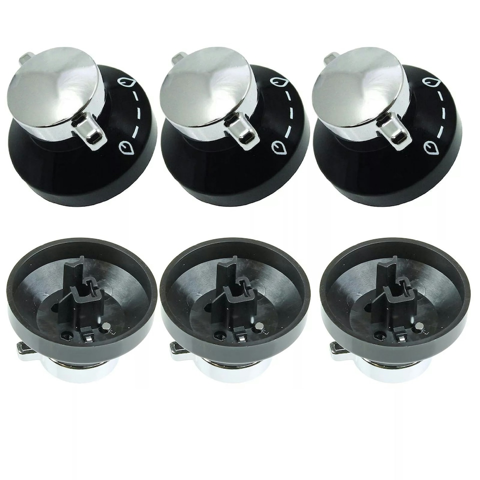 image 1 of SPARES2GO Control Knob for Stoves Newhome Oven Cooker (Pack of 6 Knobs) Black | Silver