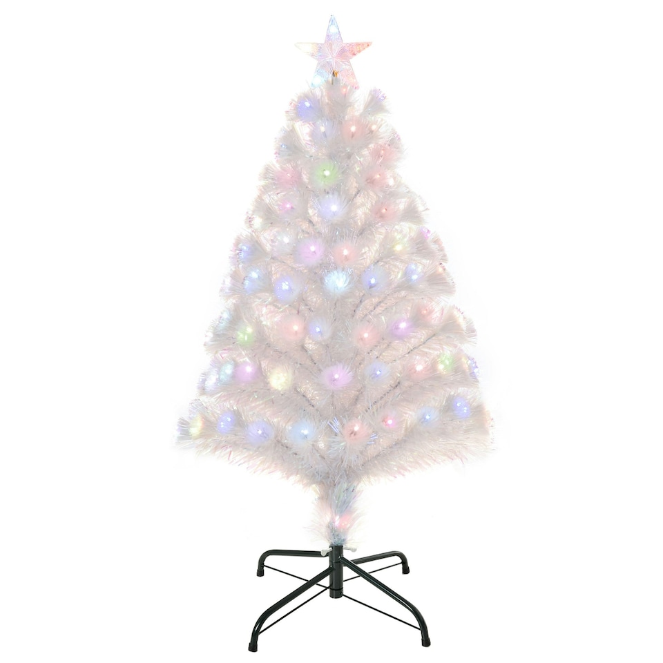 image 1 of HOMCOM 3FT Pre-Lit Artificial Christmas Tree w/ Fibre Optic Xmas -White