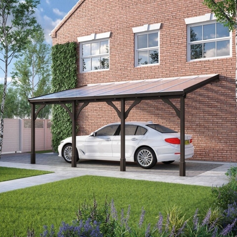 image 1 of Polycarbonate Roof Car Port 4 Post - Wood - L250 x W722 cm - Rustic Brown Brown