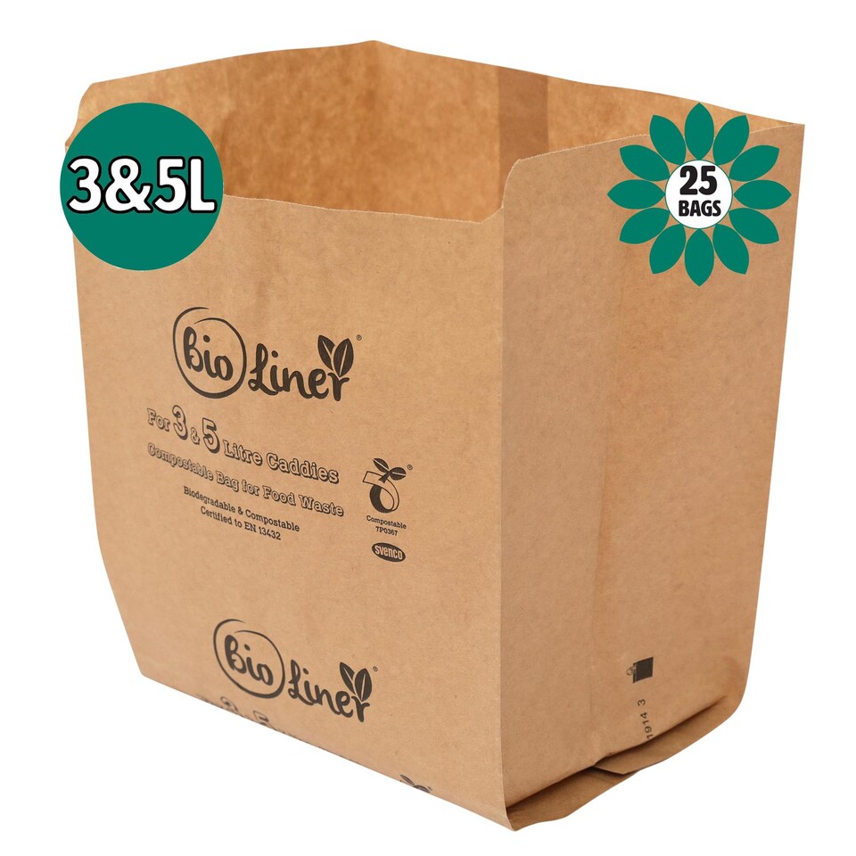 image 1 of 3 & 5L Bioliner Paper Compostable Caddy Liners (Small) - 25 Bags