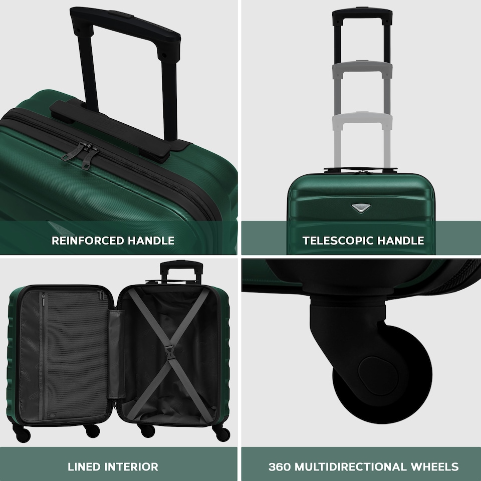 image 1 of 55x40x20cm Ryanair (Priority) TUI, Carry on Cabin Suitcase Hard Shell Approved for 60+ Airlines Green | Forest Green/Black | Cabin Bag