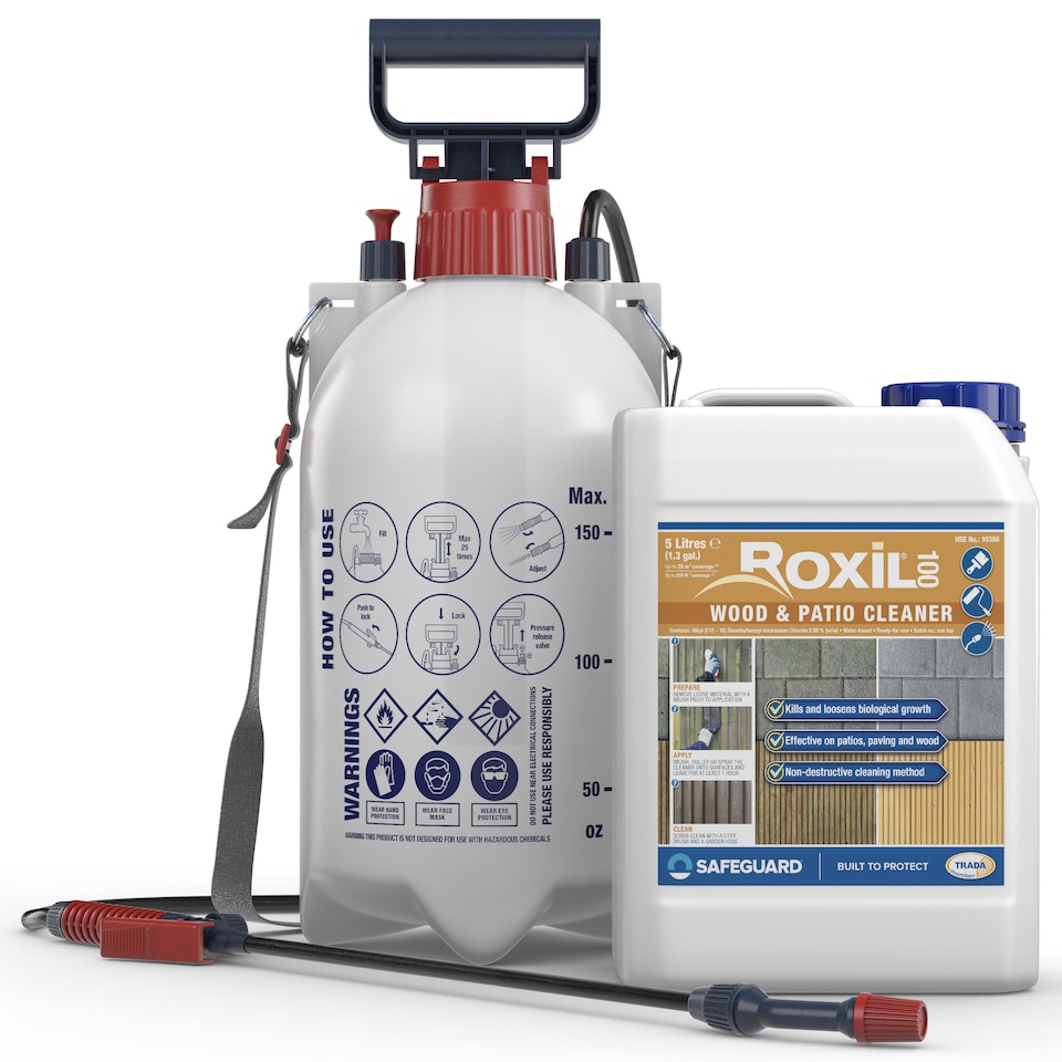 image 1 of Roxil 100 Green Mould, Algae & Lichen Killer - 1 x 5L & Sprayer - Restore The Appearance of Your Patio, Decking, Fence or Paving