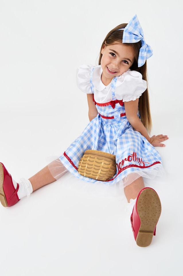 image 1 of Wonderful Dorothy With Bow Headband & Basket Girls Kids Costume - Fancy Dress, World Book Day and Parties - Ages 3-10 | Blue | Blue | 3-4 years