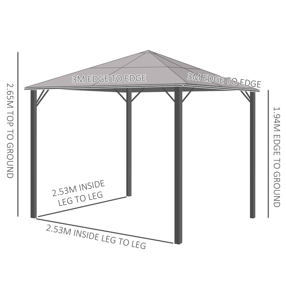 image 1 of Outsunnym 3 x 3m Hardtop Gazebo Canopy with Polycarbonate Roof, Aluminium Frame, Permanent Pavilion Garden Gazebo with Netting and Curtains  Grey