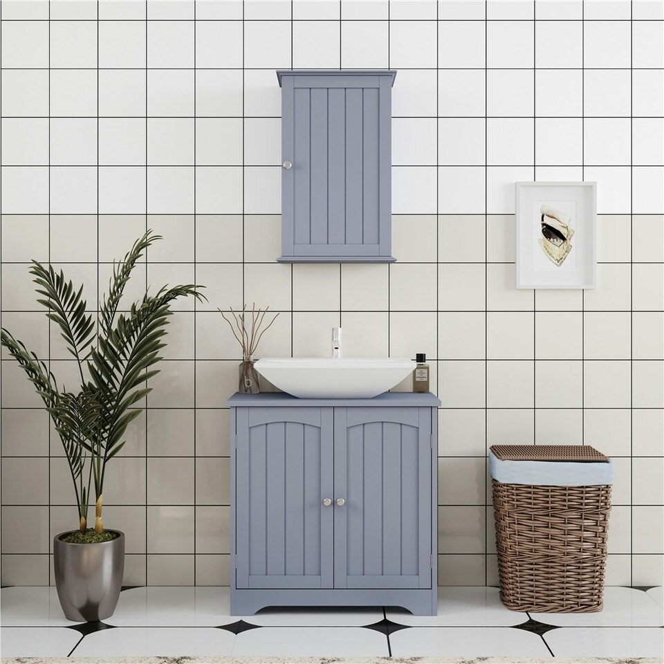 image 1 of Yaheetech Wooden Bathroom Cabinet with Precut Sink Hole Grey Grey