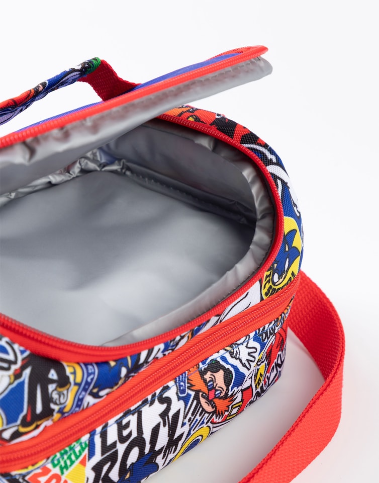 image 1 of Sonic the Hedgehog Boys Blue Lunch Bag with Bottle & Snack Pot | Let's Roll Sonic Character Design | Adjustable Shoulder Straps | Back to School Essentials | Sonic Merch