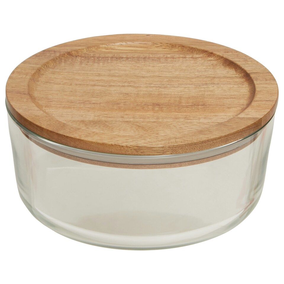 image 1 of Interiors by Premier 850ml Round Glass Container with Acacia Lid, Glass Container with Airtight Lid, Airtight Glass Container