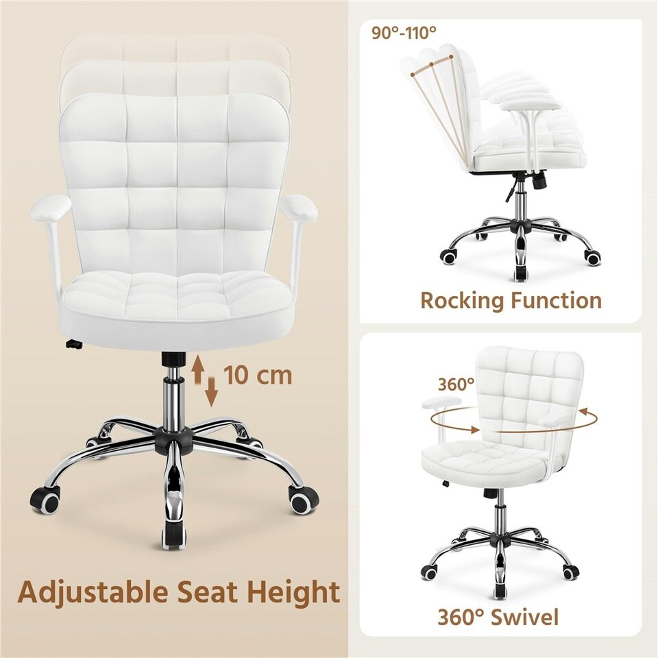 image 1 of Yaheetech Mid-Back PU Leather Office Task Chair with Rolling Wheels | White