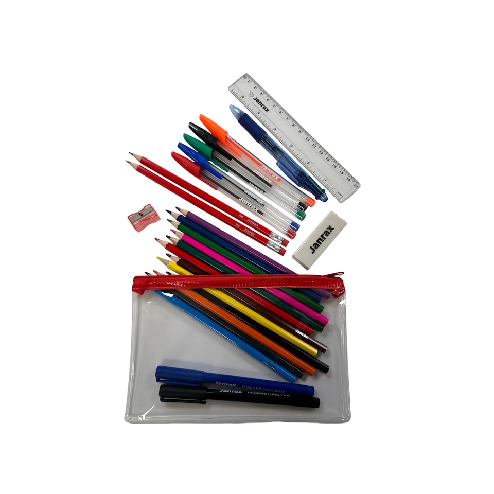 image 1 of Stationery Filled Red Zip 8x5" Pencil Case with Colouring Pencils
