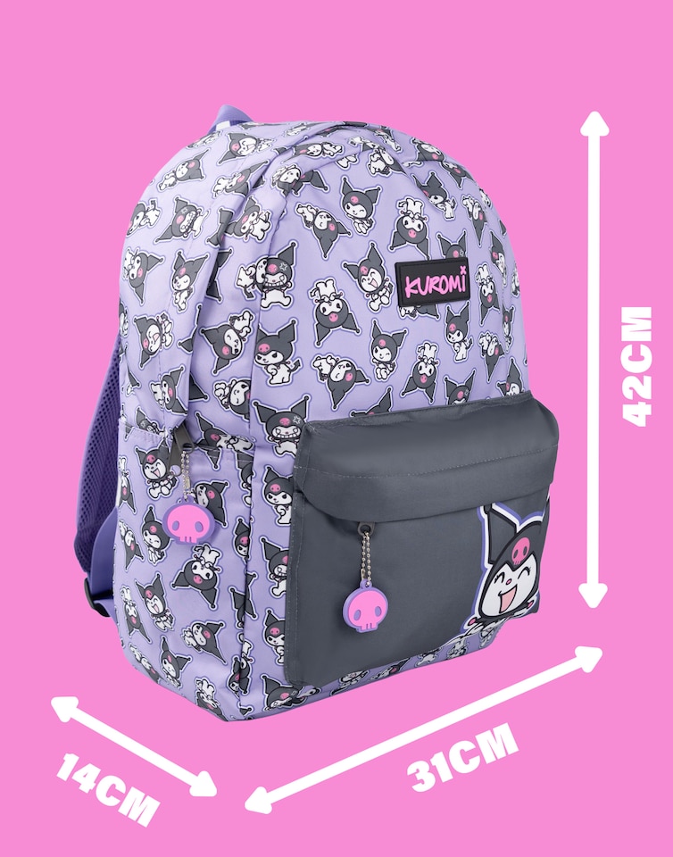 image 1 of Hello Kitty & Friends Kuromi Girls Purple Backpack | Zipper School Bag with Cartoon Character Print | Kids Rucksack for School & Travel | Hello Kitty Merch | Purple | Purple