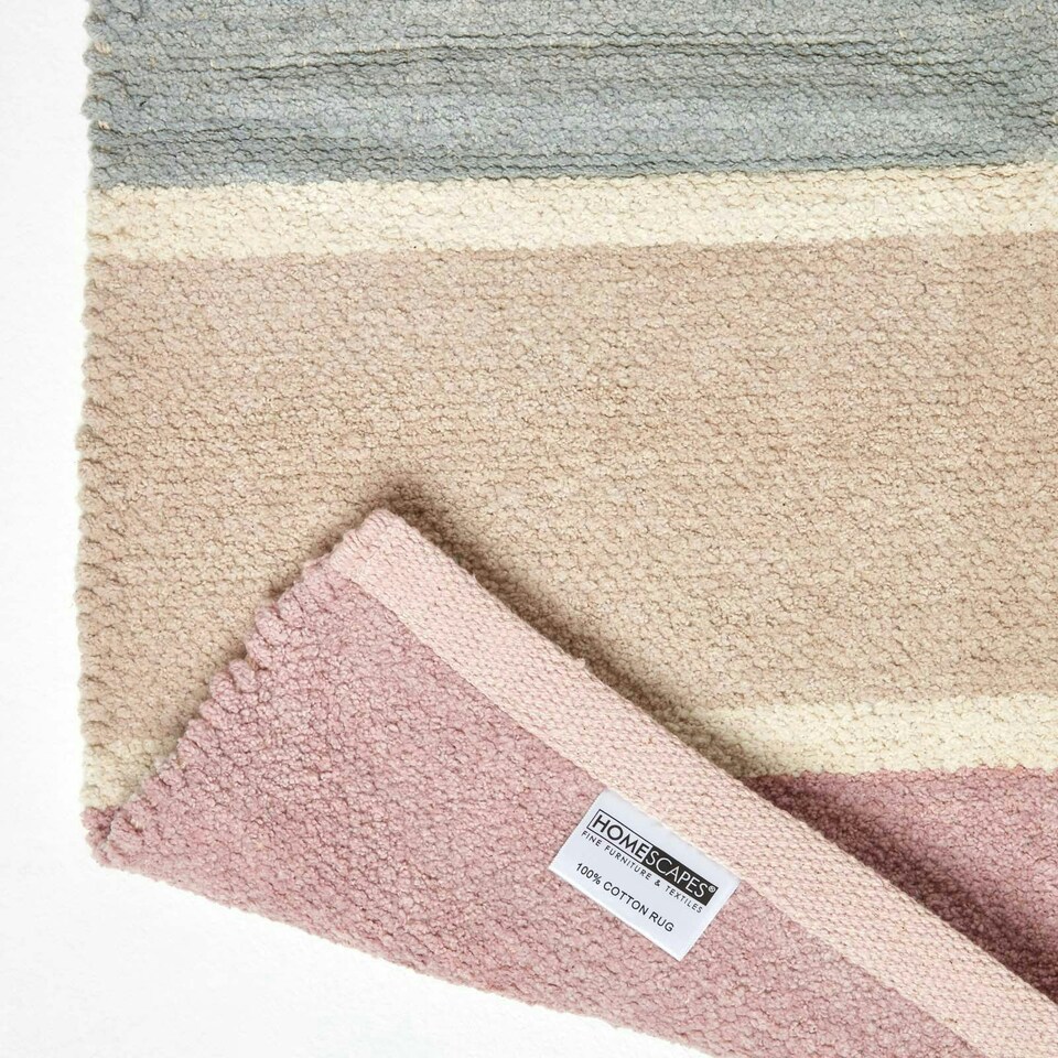 image 1 of Homescapes Cotton Chenille Striped Rug Blue Beige Purple Grey Natural - 45 x 70 cm Pink | 45 x 70 cm