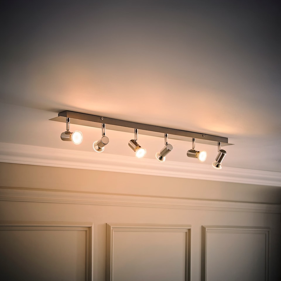 image 1 of ValueLights Chrome 6 Way Adjustable Ceiling Spotlight & Cool White Bulb