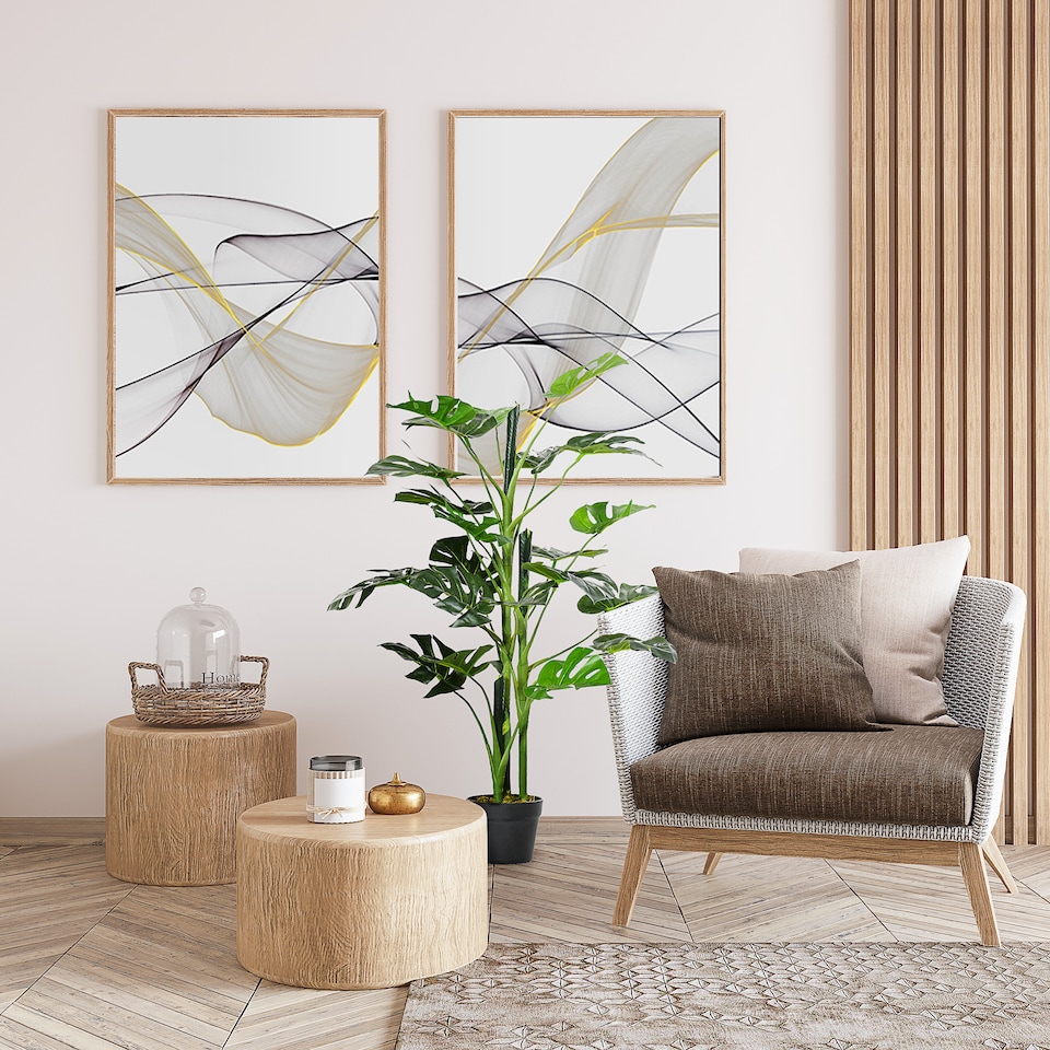 image 1 of Outsunny 100cm3.3FT Artificial Monstera Tree Decorative Cheese Plant 21 Leaves with Nursery Pot, Fake Tropical Palm Tree for Indoor Decor