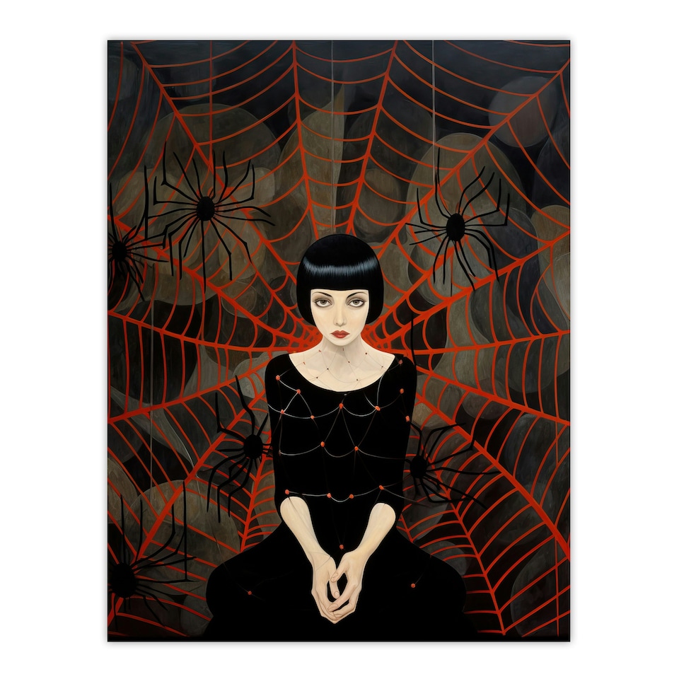 image 1 of Arachnophilia Oil Red Woman Arachnid Spider Black Framed Wall Art Print A4