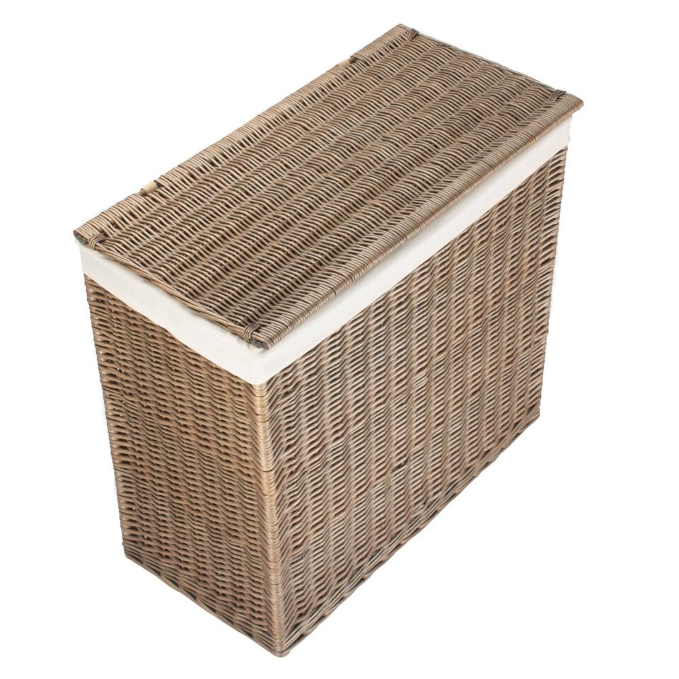 image 1 of Rectangular Partition Laundry Basket | Brown | Brown