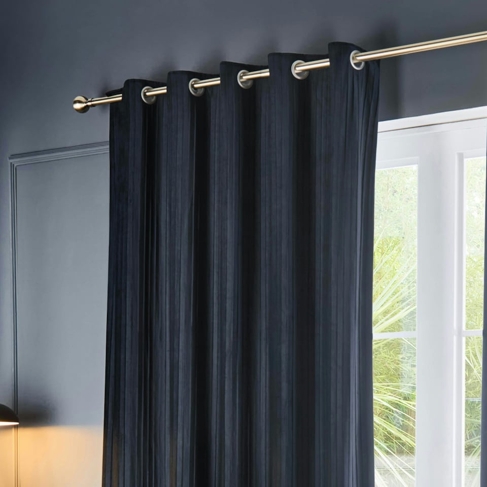 image 1 of Paoletti Corinthian Velvet Room Darkening Navy Eyelet Curtains (W)168cm x (W)229cm cm | Multi