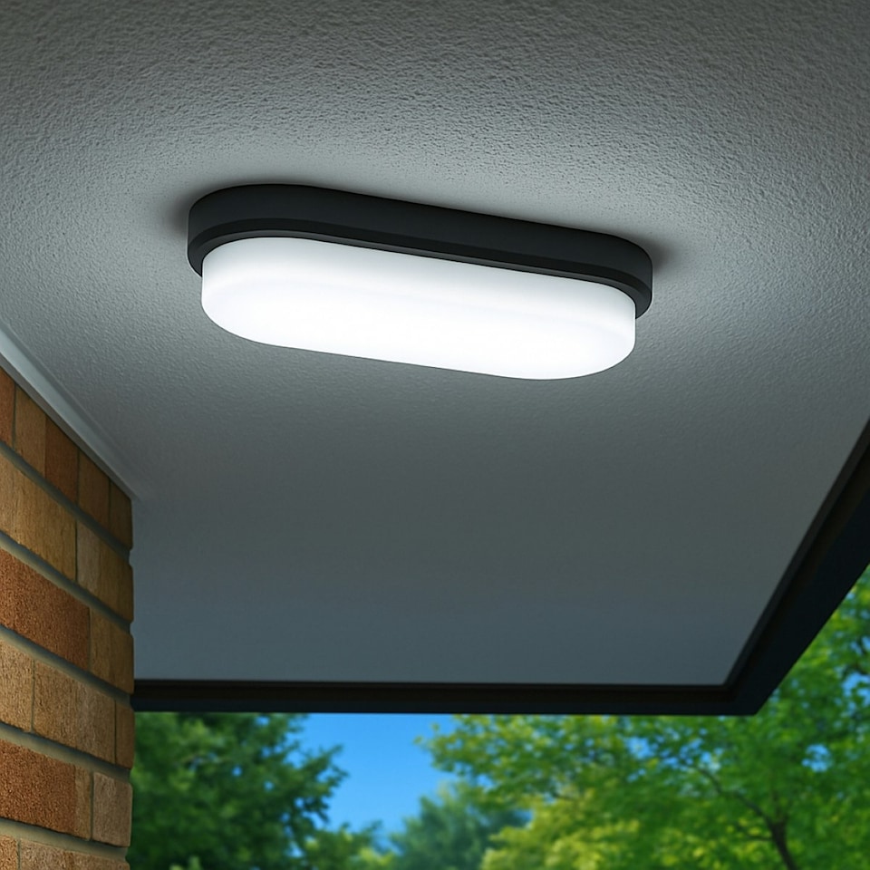 image 1 of CGC SONNY Black Opal Oval Outdoor Wall Light Bulkhead 12W Black