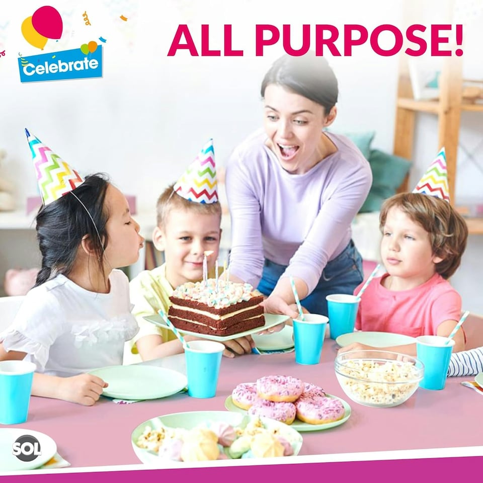 image 1 of SOL 2pk Long Pink Table Cloth Party 274x137cm Plastic Cover Disposable Pink