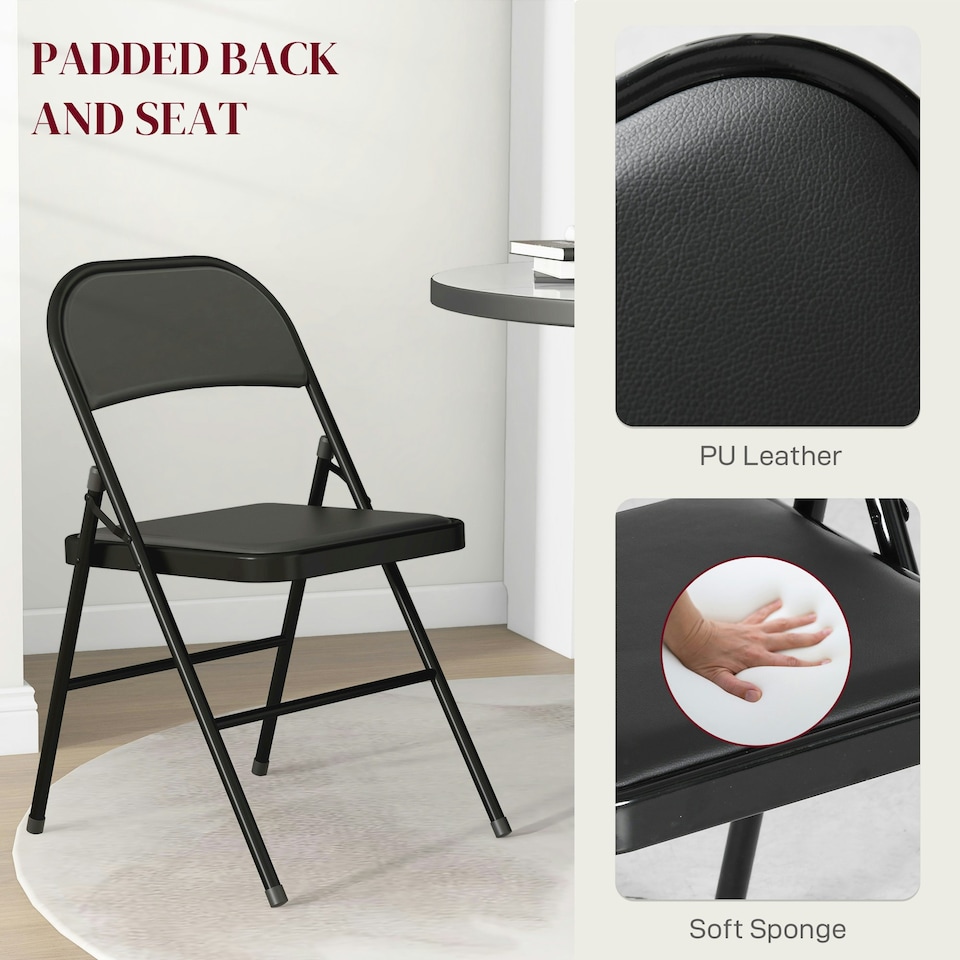 image 1 of HOMCOM 2 Pack Padded Folding Chairs with Cushioned Seat and Metal Frame Black