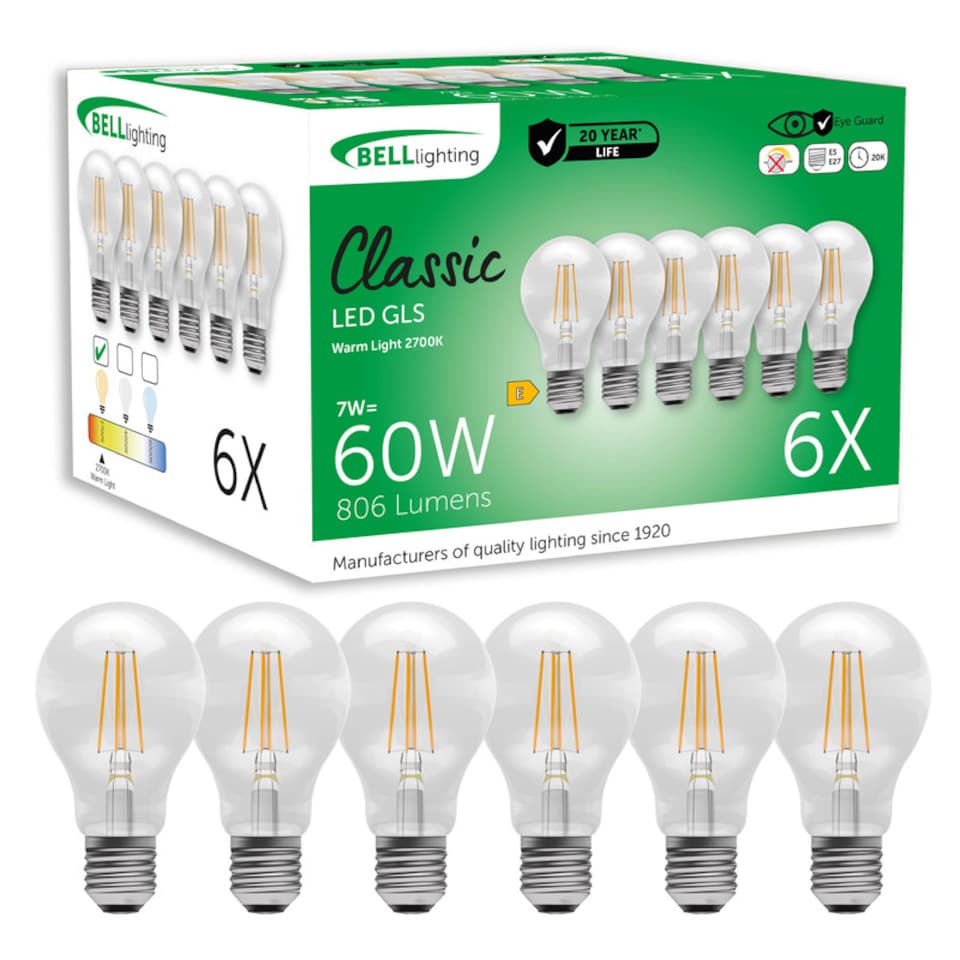 image 1 of BELL Lighting E27 LED Filament GLS Warm White 7W Energy Saving Light Bulb