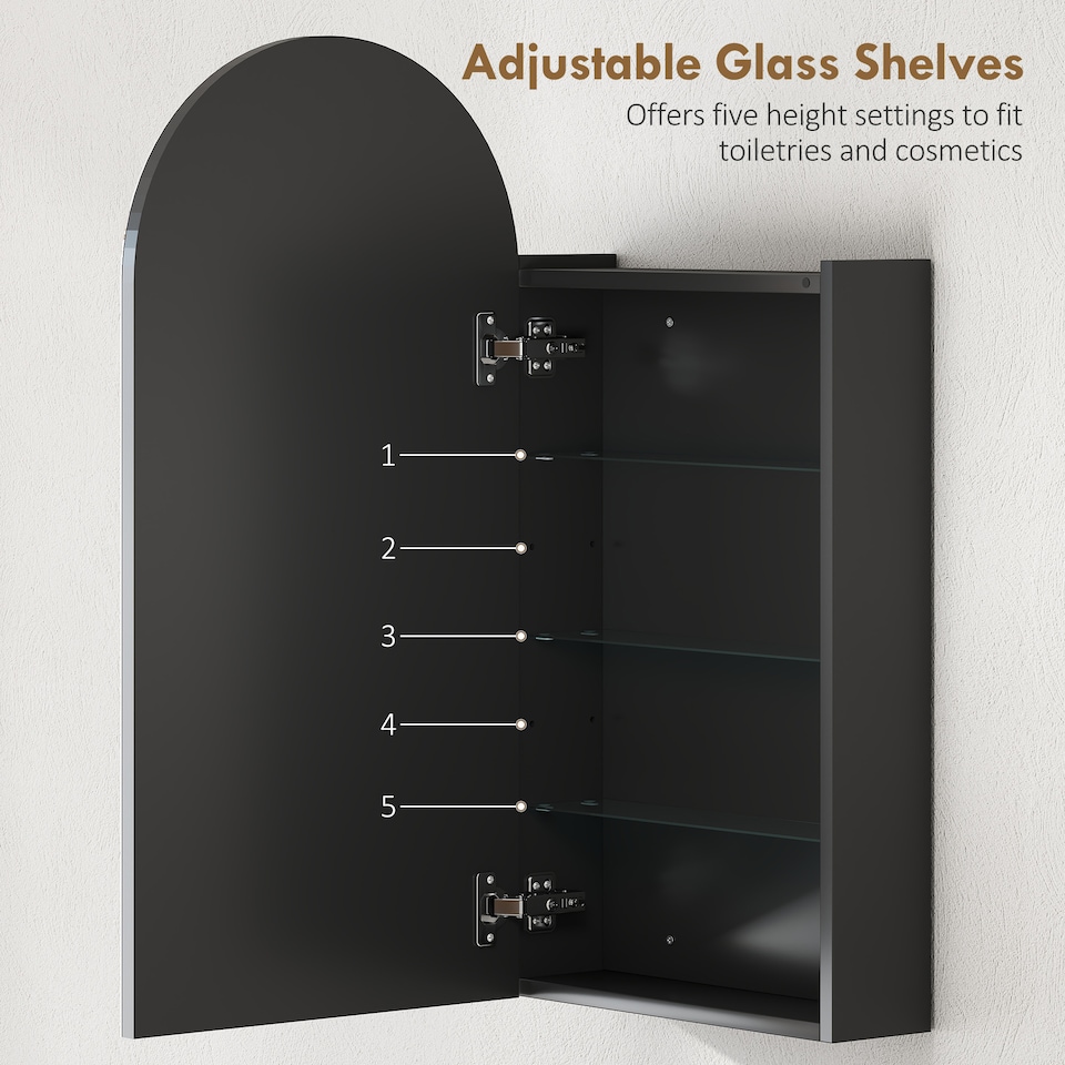 image 1 of HOMCOM Bathroom Mirror Cabinet with Adjustable Glass Shelves, Black | Black