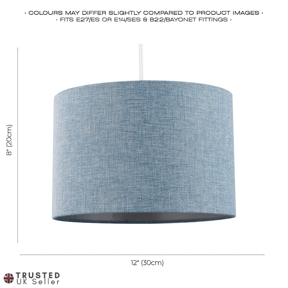 image 1 of Contemporary and Sleek Blue Nova Plain Linen Fabric Drum Lamp Shade 60w Maximum | Blue | 12"