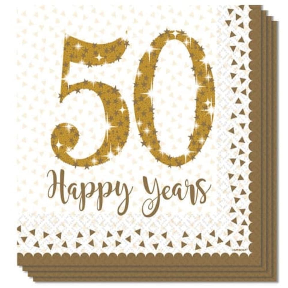 Sparkling Golden Anniversary Paper Luncheon Napkin 33cm 2 Ply Pack of 16