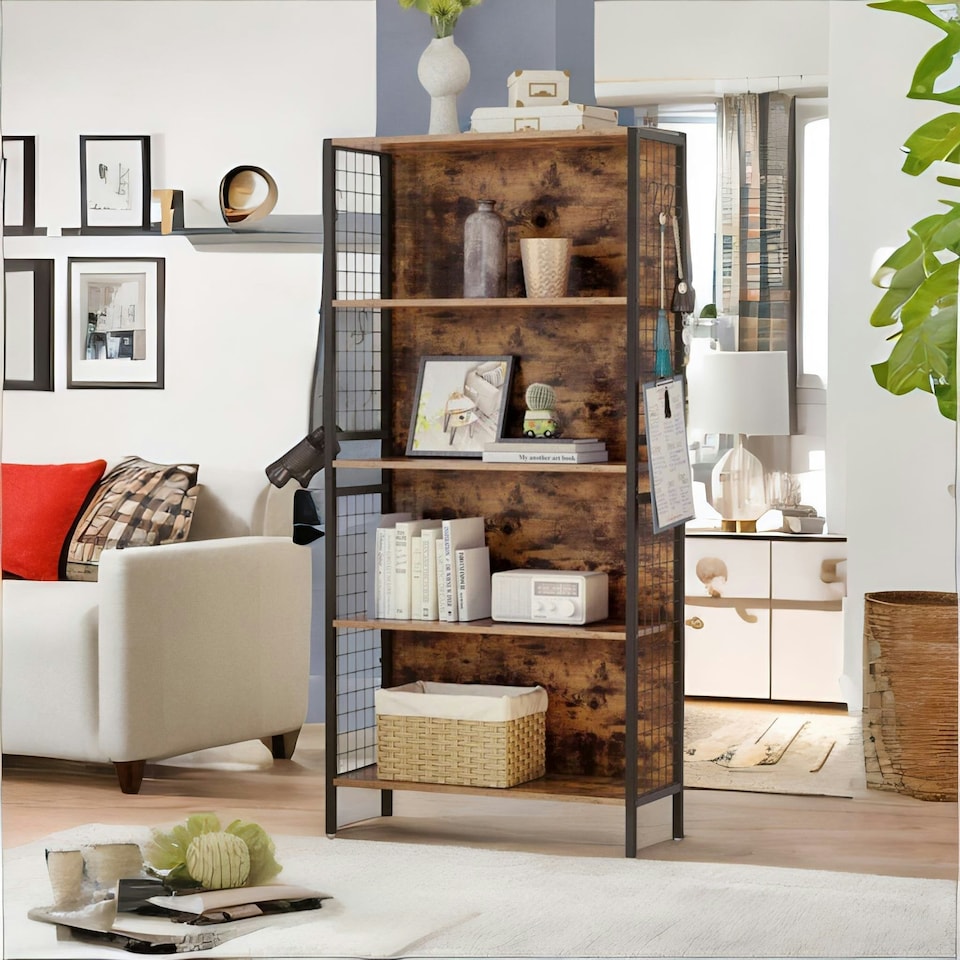 image 1 of Industrial 4 Tier Bookcase Storage Cabinet Rustic Brown Brown | One Size