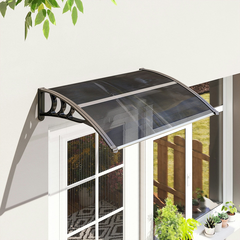 image 1 of Outsunny Door Canopy Awning Outdoor Window Rain Shelter for Door 100 x 75cm Black | Black