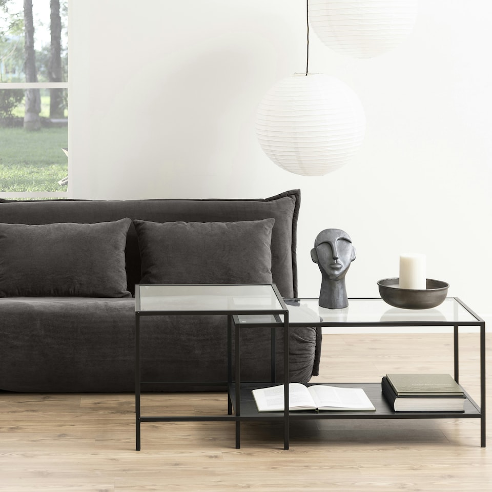 image 1 of Seaford Black Metal Coffee Table Set with Glass Top