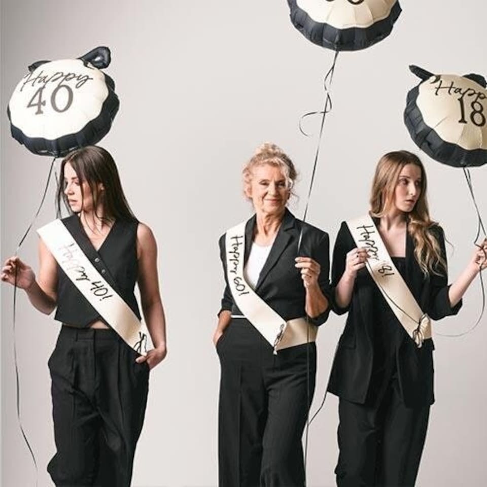 image 1 of Happy 60th Birthday Cream & Black Elegant Milestone Paper Sash | Cream | One Size