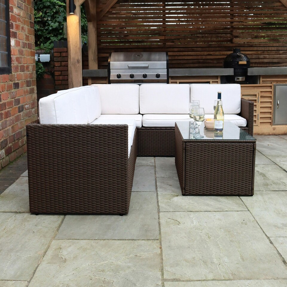 image 1 of Berlin Six Seater Corner Lounging Set in Brown