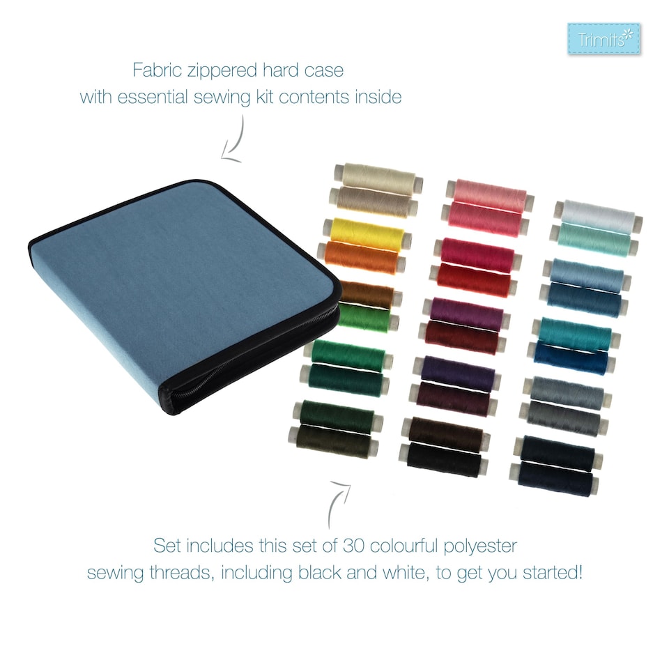 image 1 of Trimits Complete Sewing Kit - 22.5x20x3.5cm, Cotton Zip Case, Threads, Needles, Scissors & Accessories