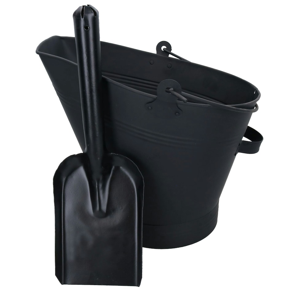 image 1 of Fireplace Waterloo Style Scuttle Wide Mouth Bucket + 5" Wide Coal Hand Shovel