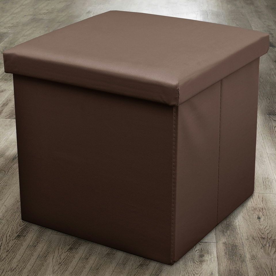 image 1 of Home Republic Faux Leather Storage Ottoman - 38cm X 38cm Foldable Black