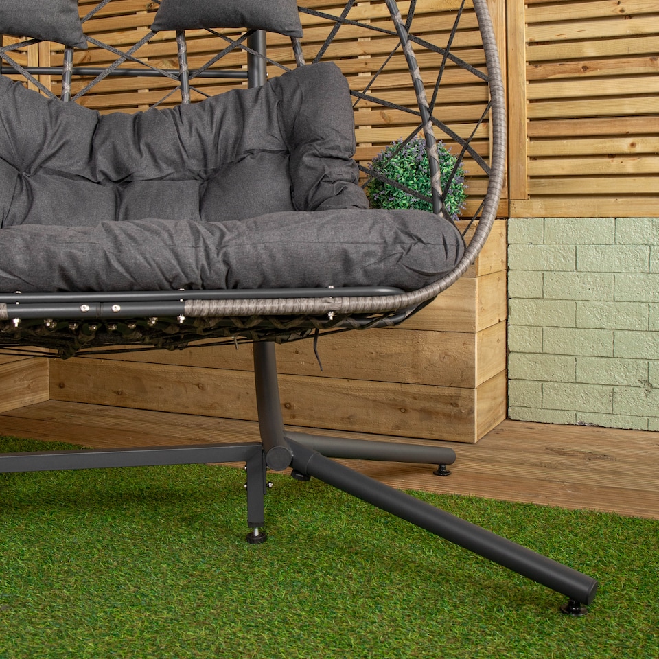 image 1 of Samuel Alexander 2 Seater Hanging Garden Rattan Egg Chair with Steel Frame and Waterproof Cover in Grey | Grey | Grey
